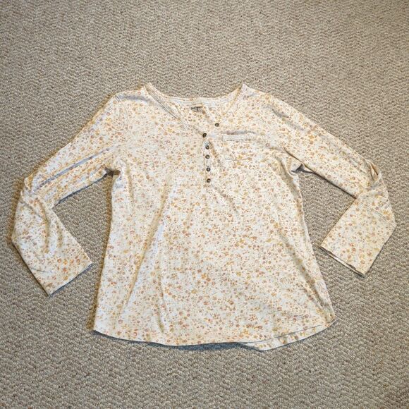 Ruff Hewn Tops - Ruff Hewn Long Sleeve V Neck Top Womens M Beige Floral Boho Cottagecore